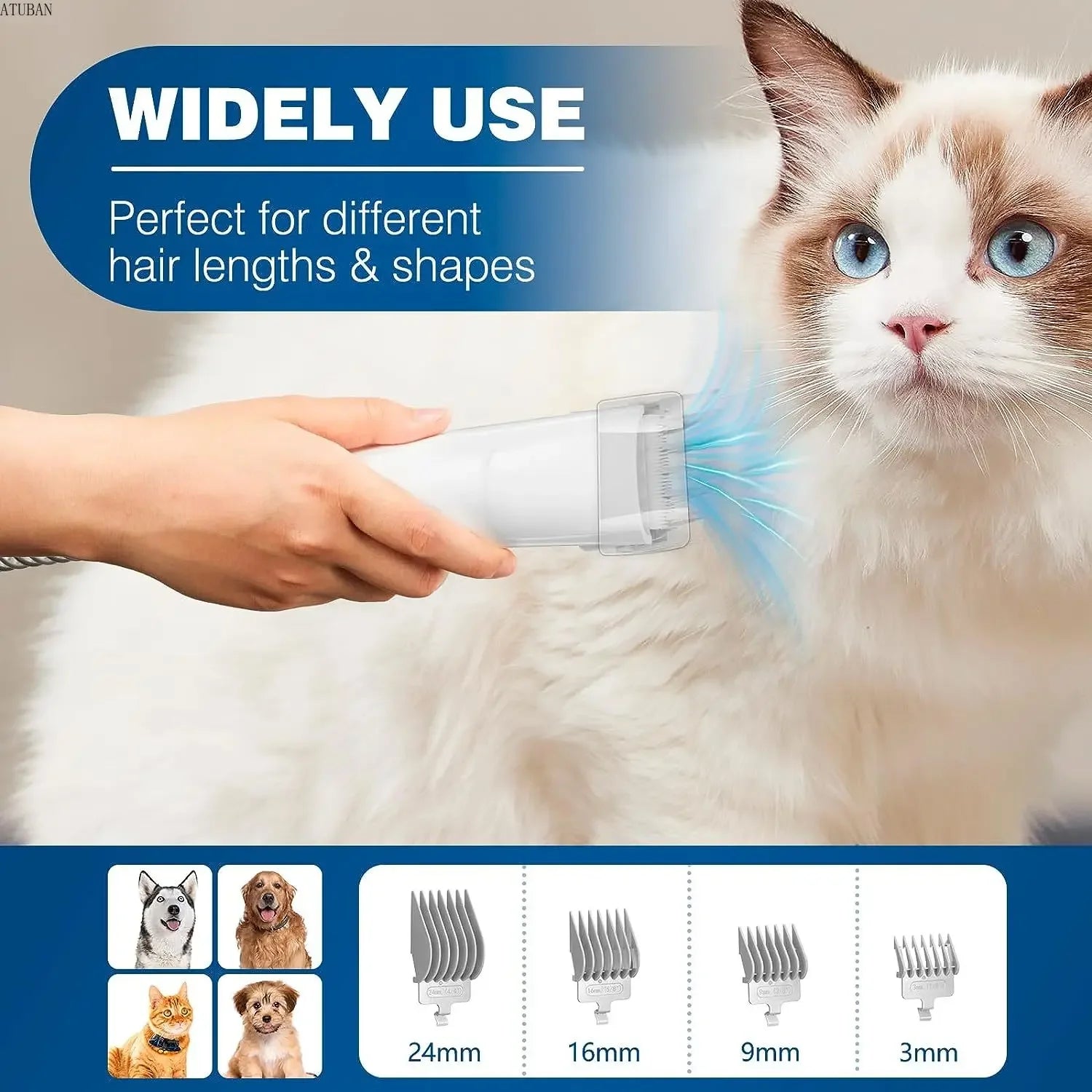 Pet Grooming Vacuum Kit – 2.3L Hair Collector