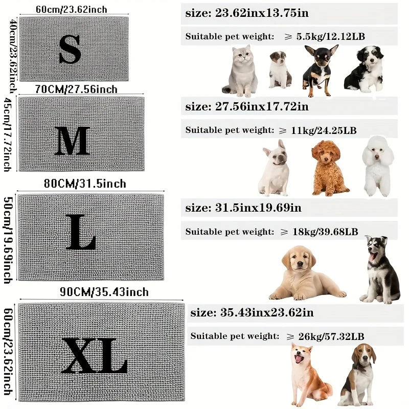 Dog doormat quick-drying microfiber , absorbs moisture and dirt , non-slip, machine washable, indoor use, available in a variety
